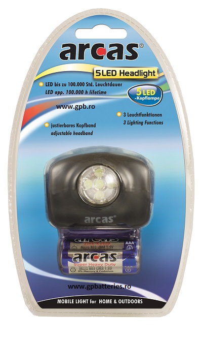 Arcas Germania lanterna pentru cap are  5 leduri  3xAAA  ARC-5LED-KL